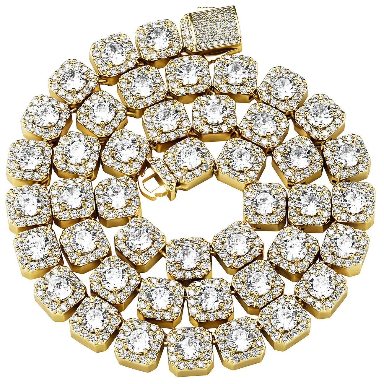 10mm Clustered Tennis Chain in Yellow Gold 2255.9cmGoldVermeilmadetoorder The Icetruck