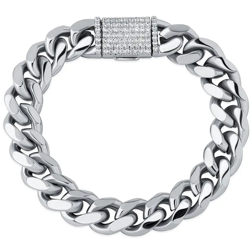 10mm Iced Clasp Cuban Bracelet in White Gold 820.3cm The Icetruck