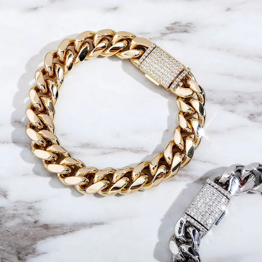10mm Iced Clasp Cuban Bracelet in White Gold The Icetruck