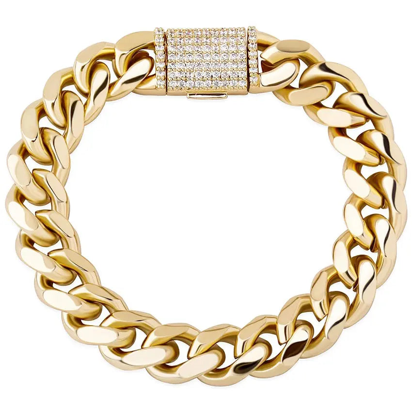 10mm Iced Clasp Cuban Bracelet in Yellow Gold 820.3cm The Icetruck
