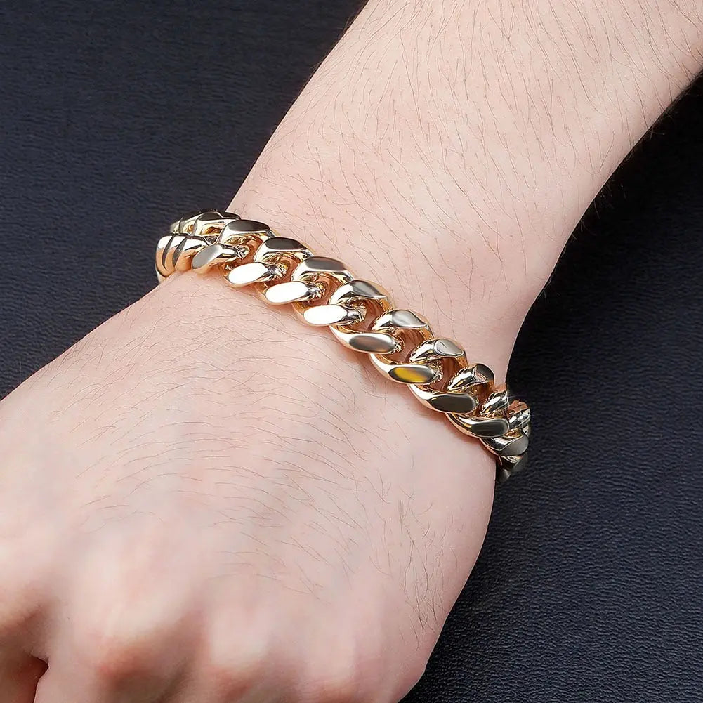 10mm Iced Clasp Cuban Bracelet in Yellow Gold The Icetruck