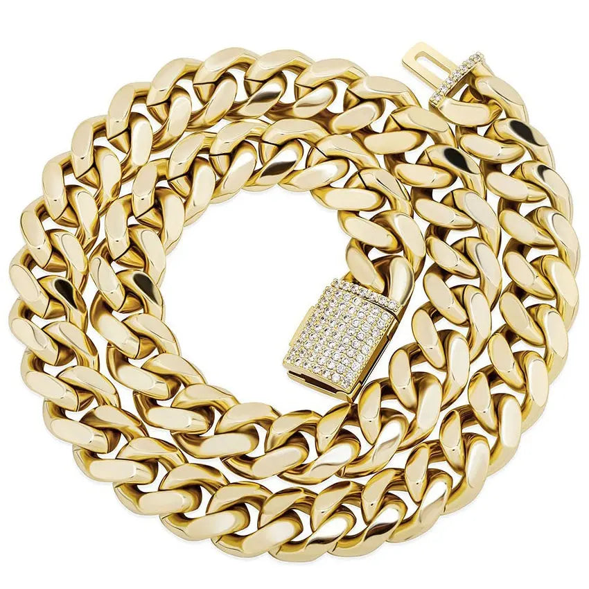 10mm Iced Clasp Cuban Chain in Yellow Gold 2461cm The Icetruck