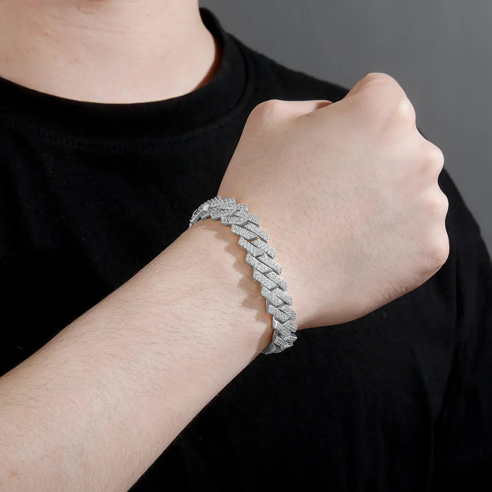 14mm Diamond Prong Cuban Bracelet in White Gold The Icetruck