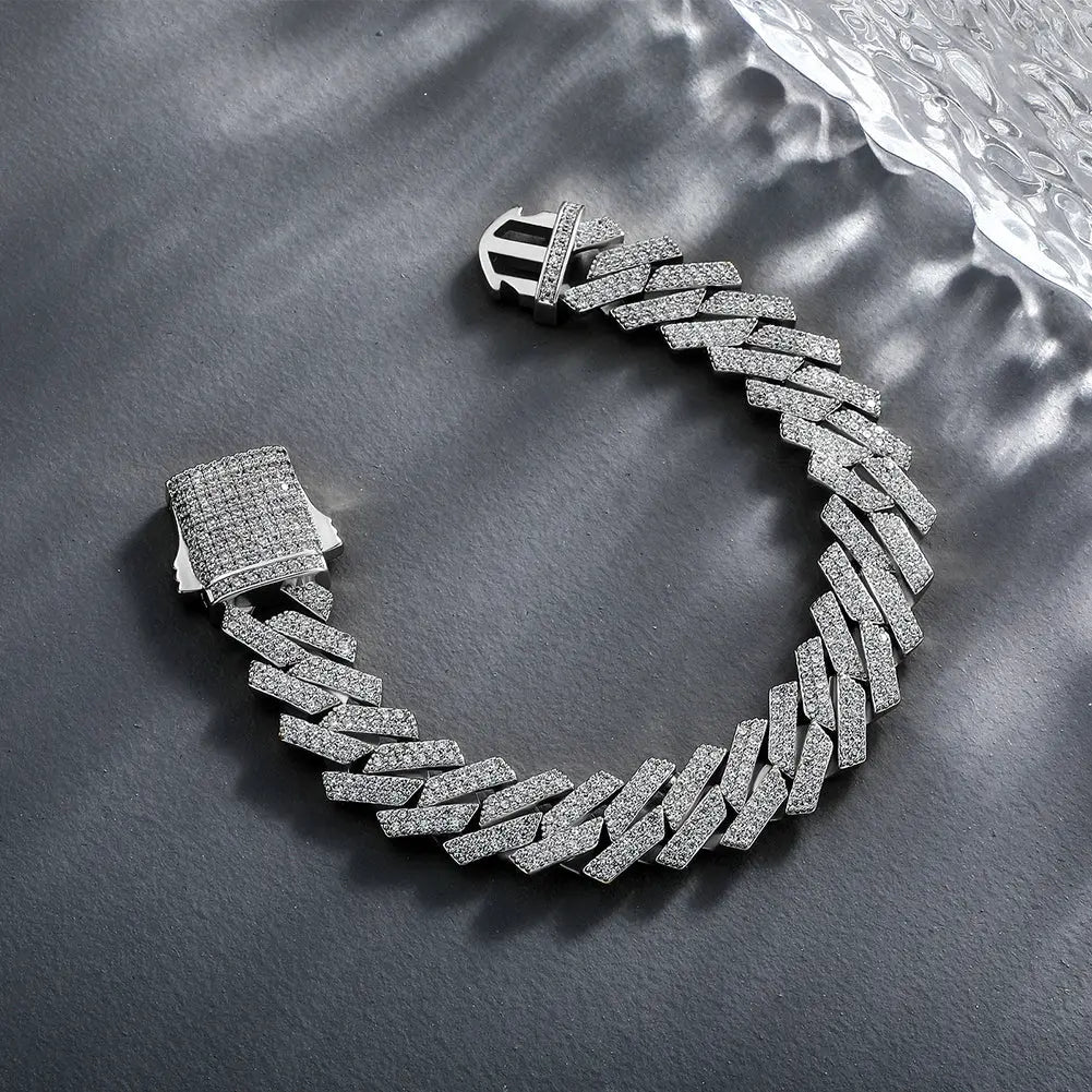 14mm Diamond Prong Cuban Bracelet in White Gold The Icetruck