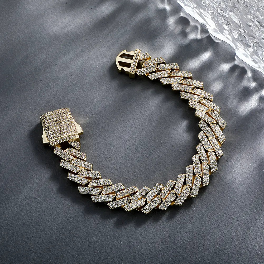 14mm Diamond Prong Cuban Bracelet in Yellow Gold The Icetruck