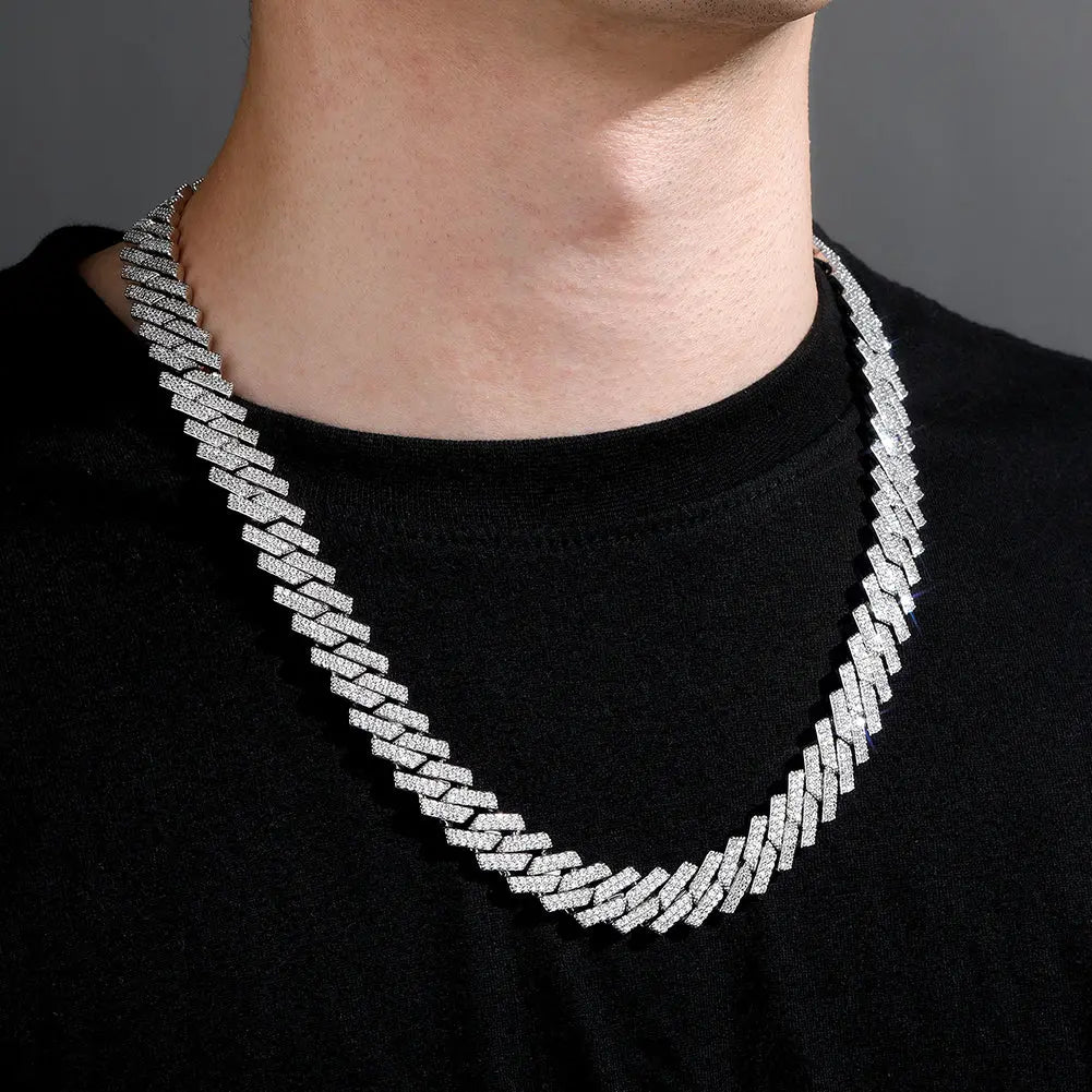 14mm Diamond Prong Cuban Chain in White Gold The Icetruck