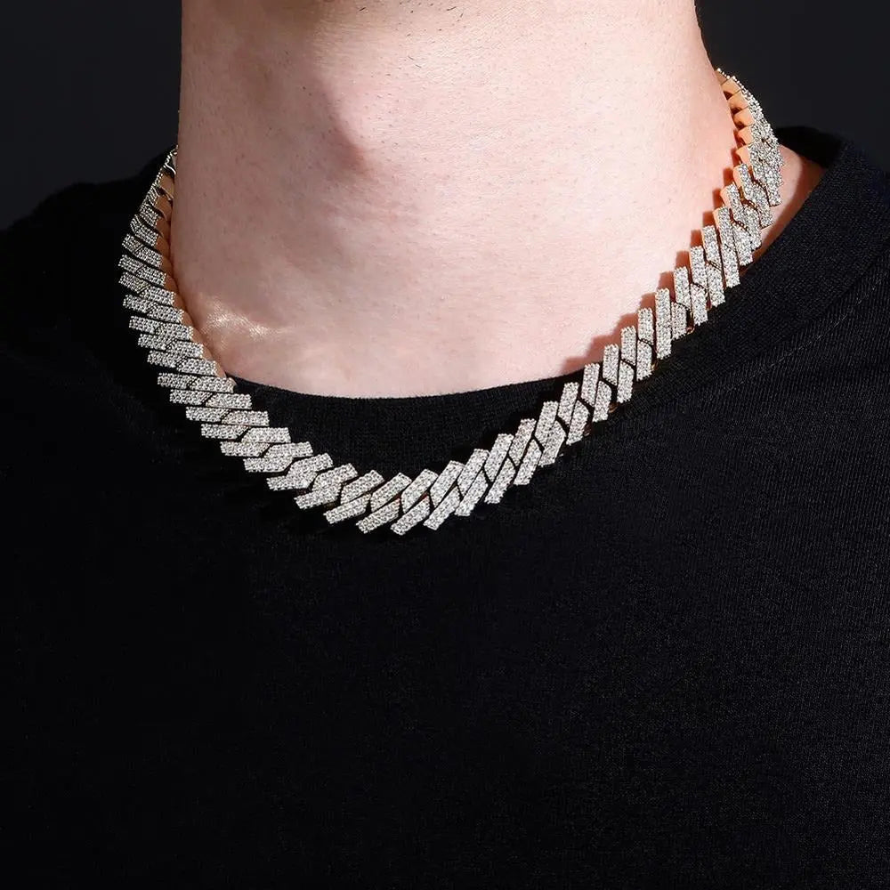 14mm Diamond Prong Cuban Chain in White Gold | - The Icetruck