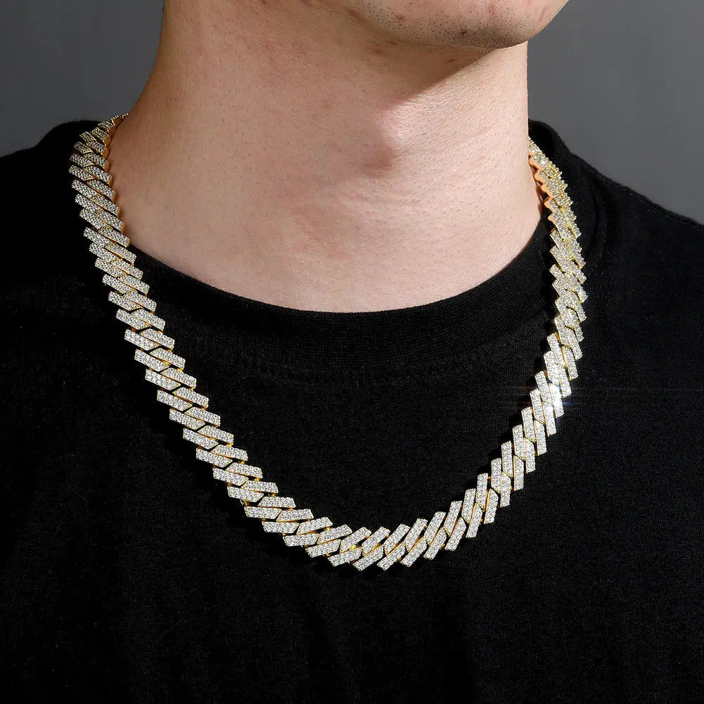 14mm Diamond Prong Cuban Chain in Yellow Gold The Icetruck