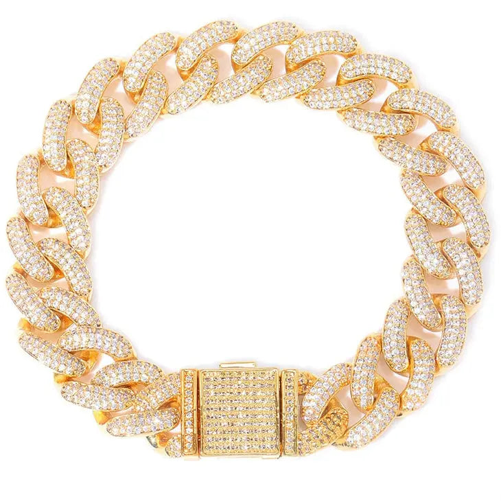 14mm Iced Cuban Link Bracelet in Yellow Gold 922.9cm The Icetruck