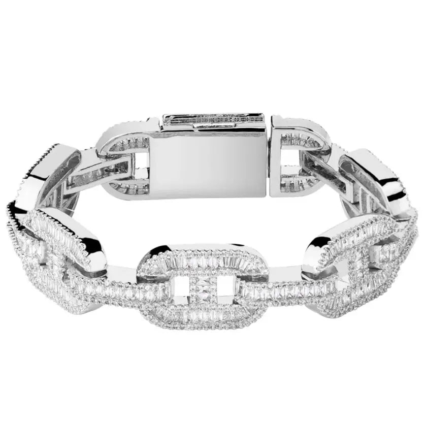 15mm Baguette Mariner Bracelet in White Gold 820.3cm The Icetruck