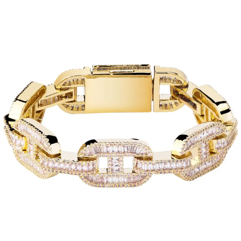 15mm Baguette Mariner Bracelet in Yellow Gold 820.3cm The Icetruck