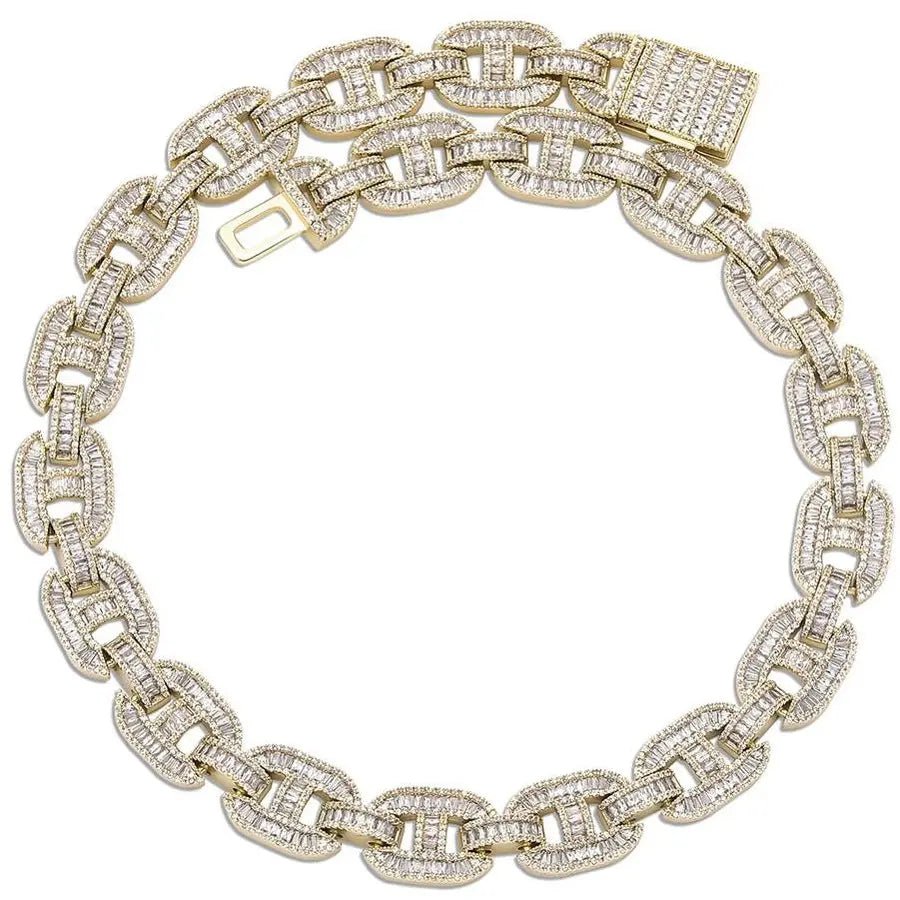15mm Baguette Mariner Link Chain in Yellow Gold 2461cm The Icetruck
