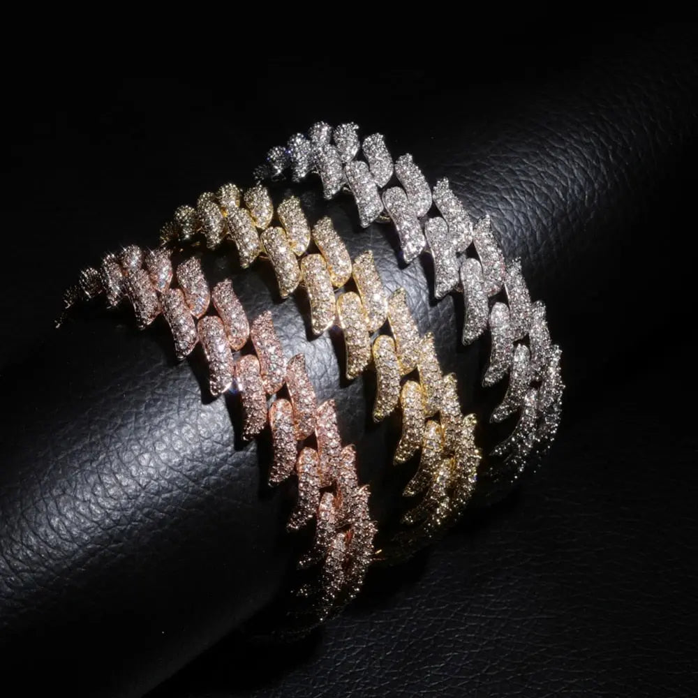 16mm Spiked Cuban Bracelet in White Gold | - The Icetruck