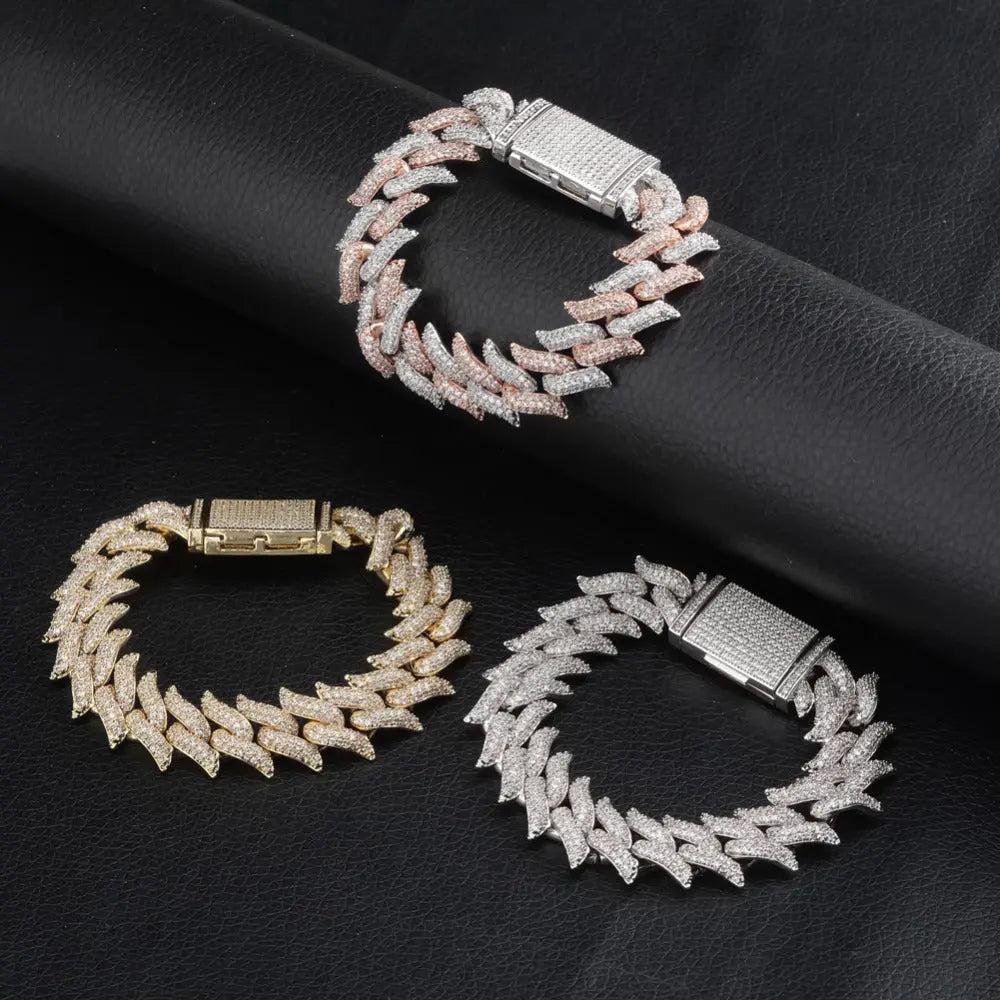 16mm Spiked Cuban Bracelet in White Gold | - The Icetruck