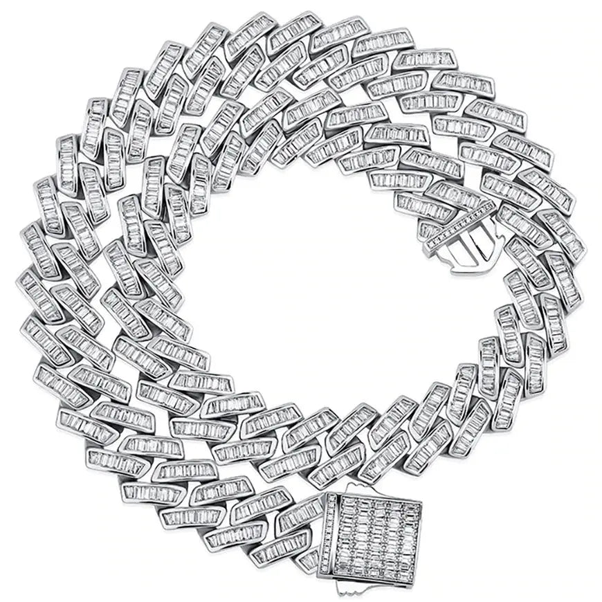 18mm Channel Set Baguette Cuban Chain in White Gold 2255.9cm The Icetruck
