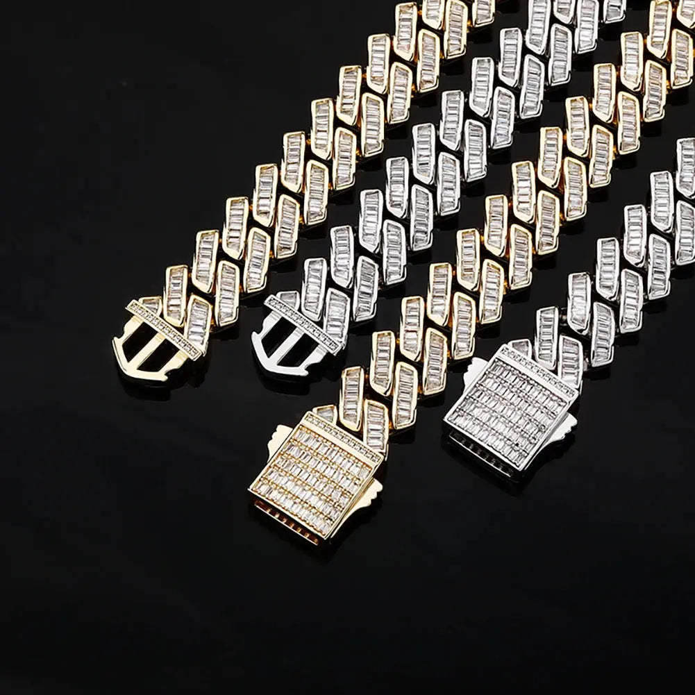 18mm Channel Set Baguette Cuban Chain in White Gold | - The Icetruck