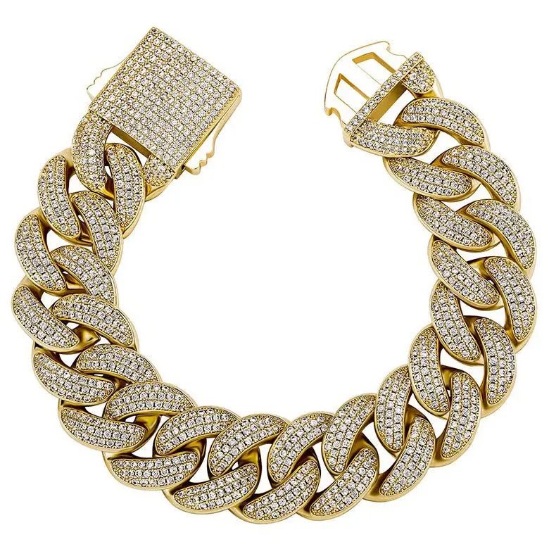18mm Iced Cuban Link Bracelet in Yellow Gold 922.8cm The Icetruck