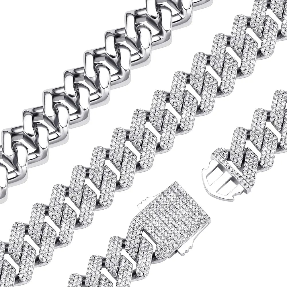 20mm Diamond Prong Link Chain in White Gold The Icetruck