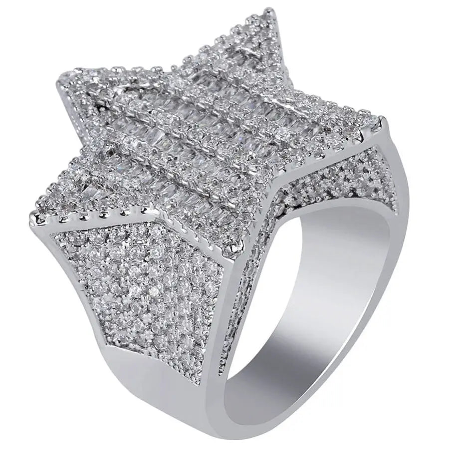 Baguette Diamond Star Ring in White Gold 11925Silvermadetoorder The Icetruck