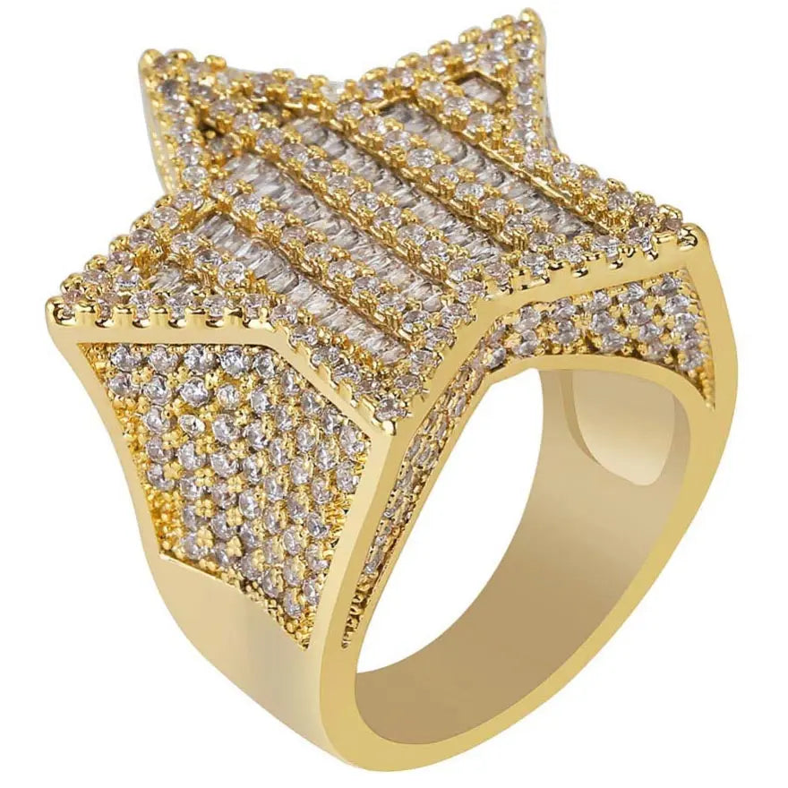Baguette Diamond Star Ring in Yellow Gold 11GoldVermeilmadetoorder The Icetruck