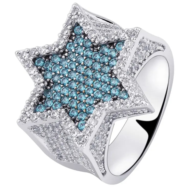 Blue Diamond Star Ring in White Gold 11925Silvermadetoorder The Icetruck