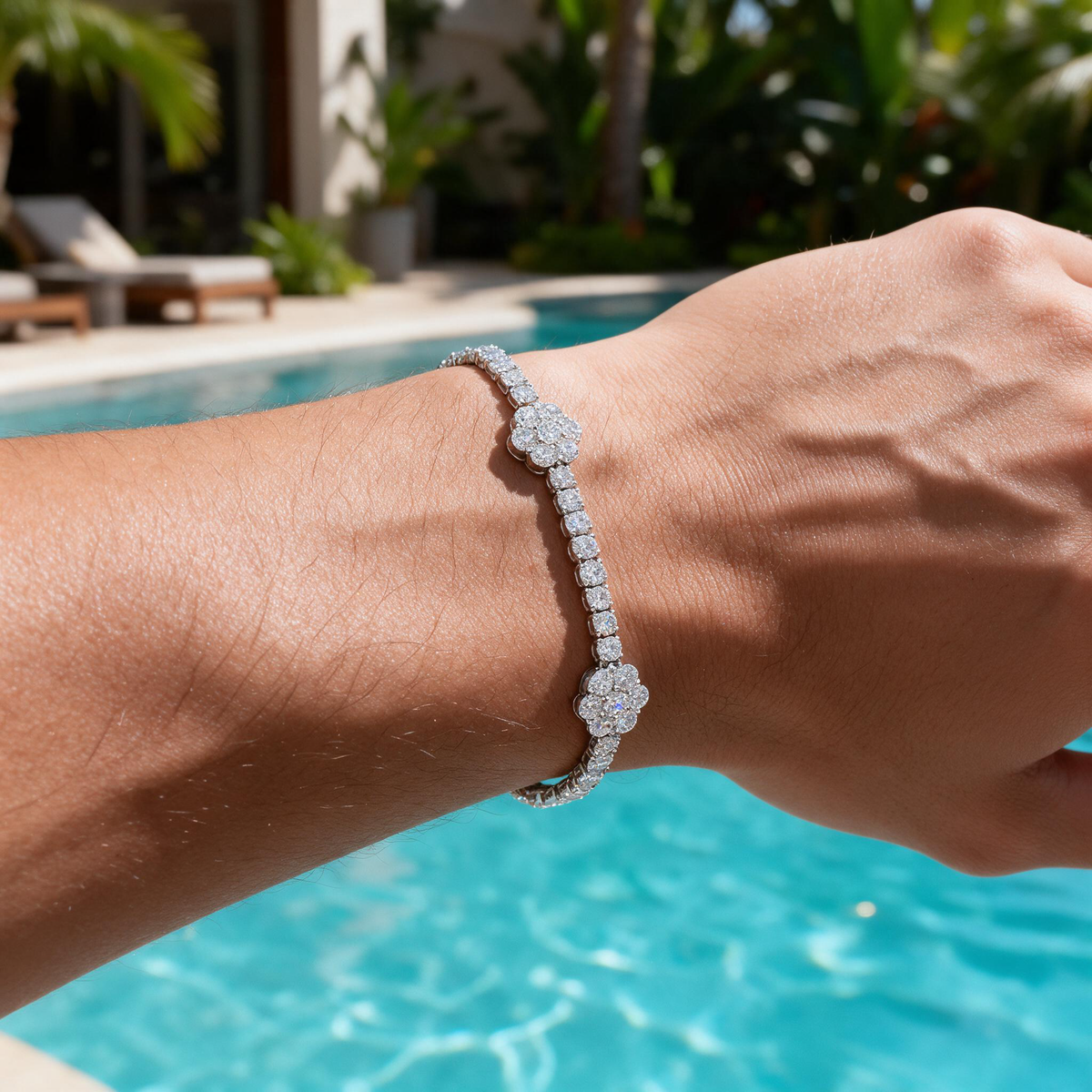 Moissanite Iced Flower Tennis Bracelet - 925 Silver