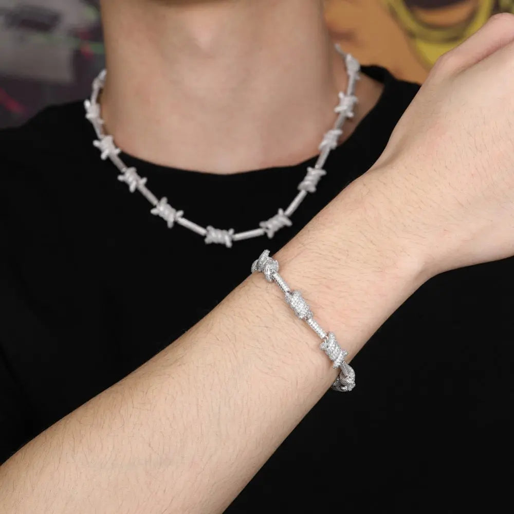 Diamond Barb Wire Bracelet in White Gold | - The Icetruck
