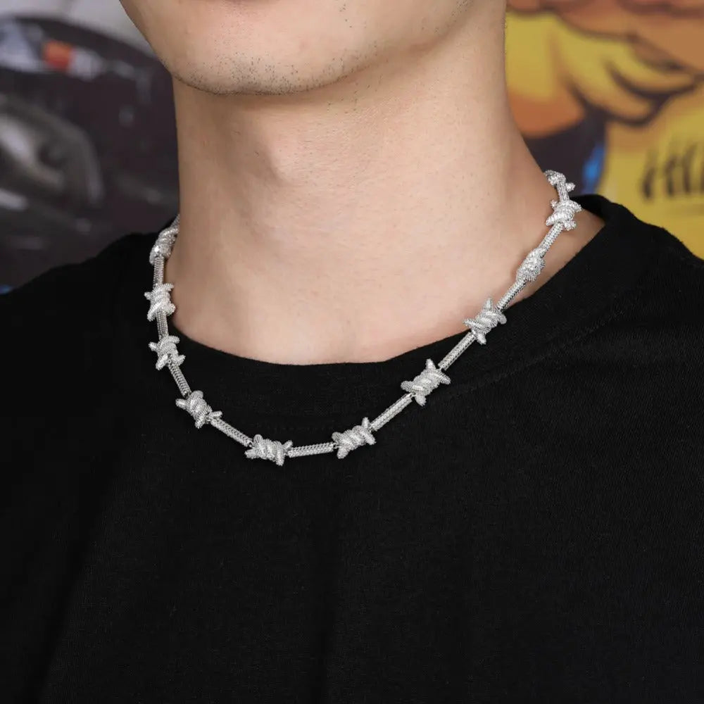 Diamond Barb Wire Necklace in White Gold | - The Icetruck
