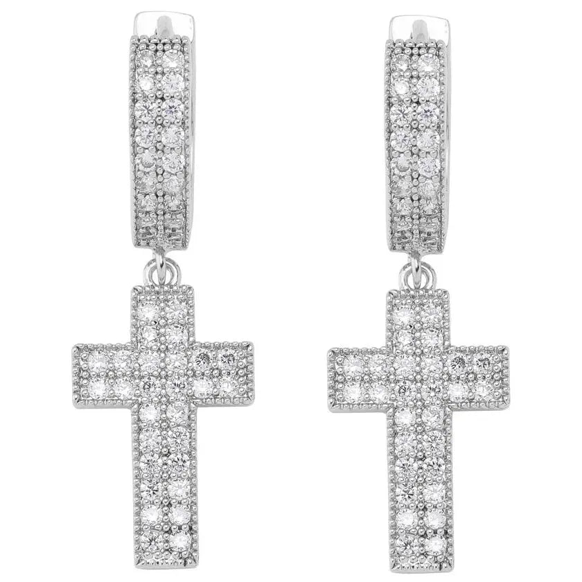 Diamond Cross Hoop Earrings in White Gold The Icetruck