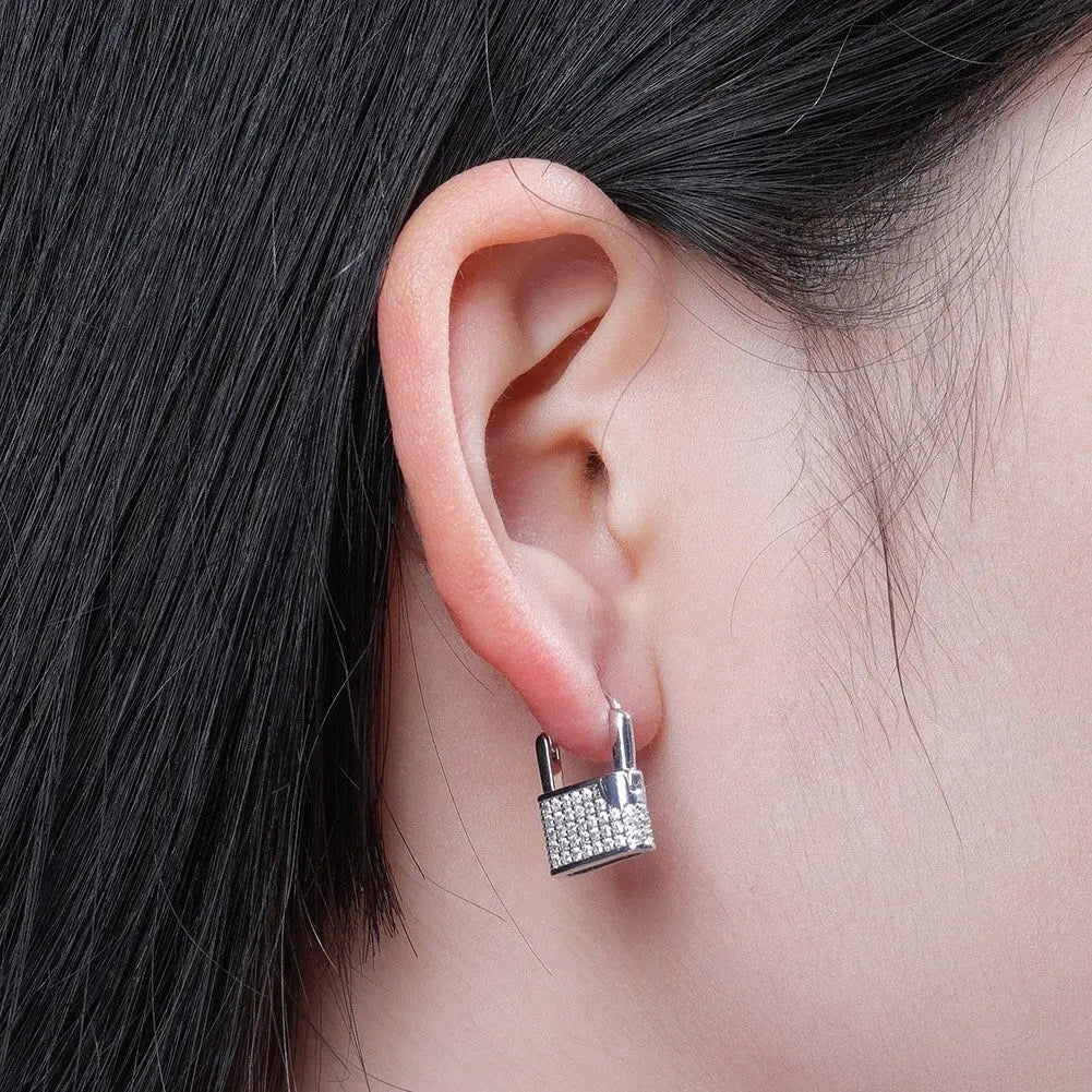 Diamond Lock Earrings in White Gold | - The Icetruck