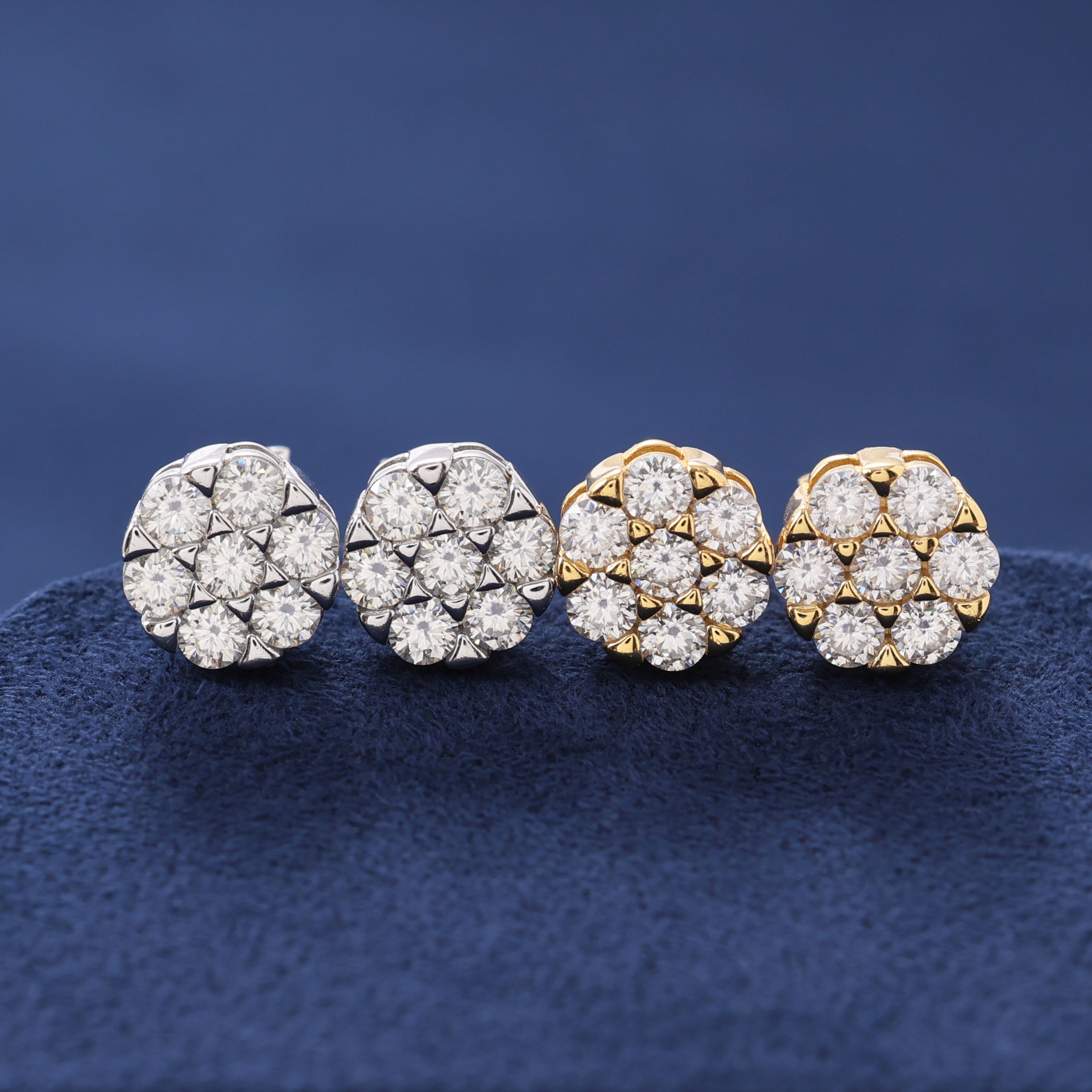 Moissanite Halo Cluster Stud Earrings in Gold Vermeil