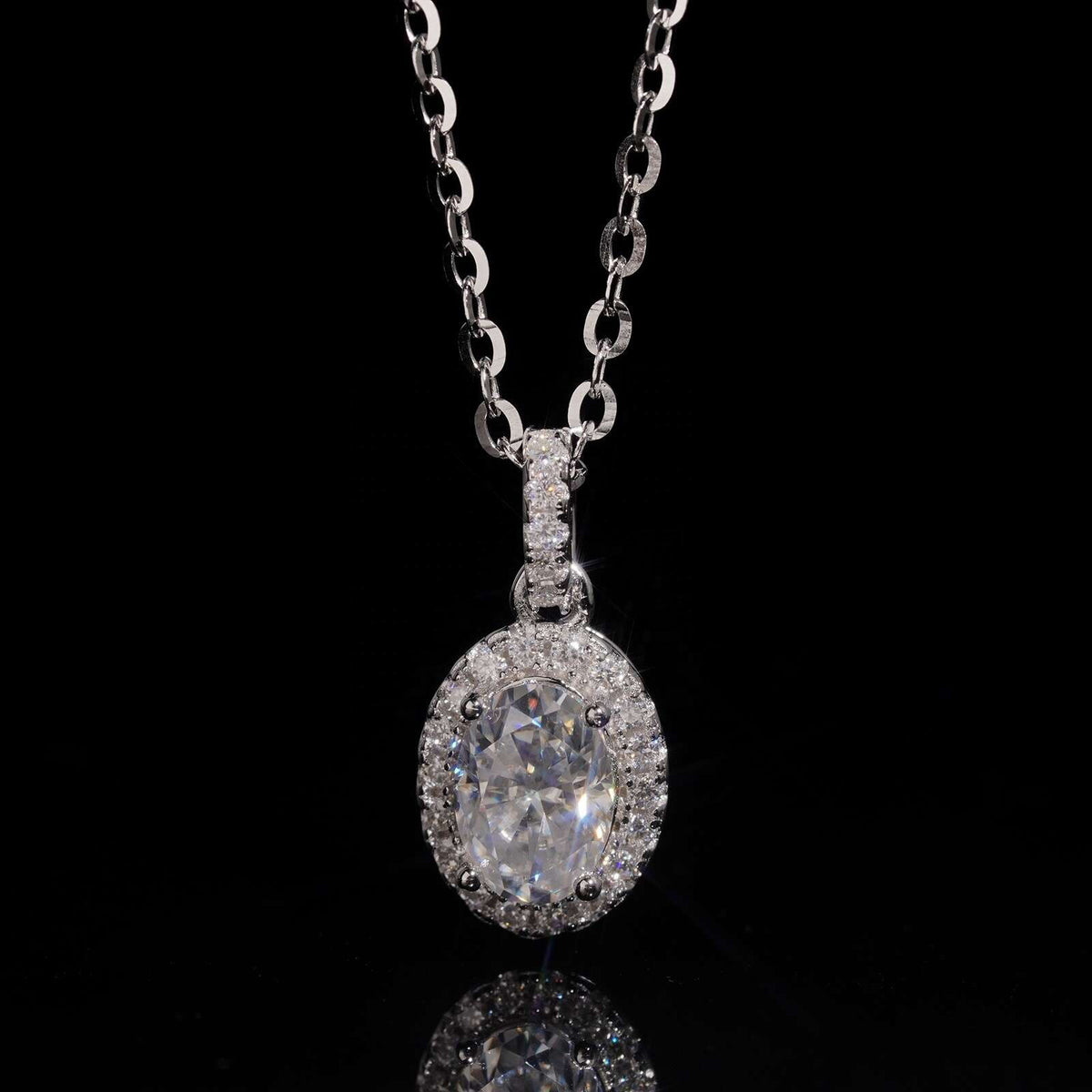 Moissanite Oval Halo Pendant - 925 Silver