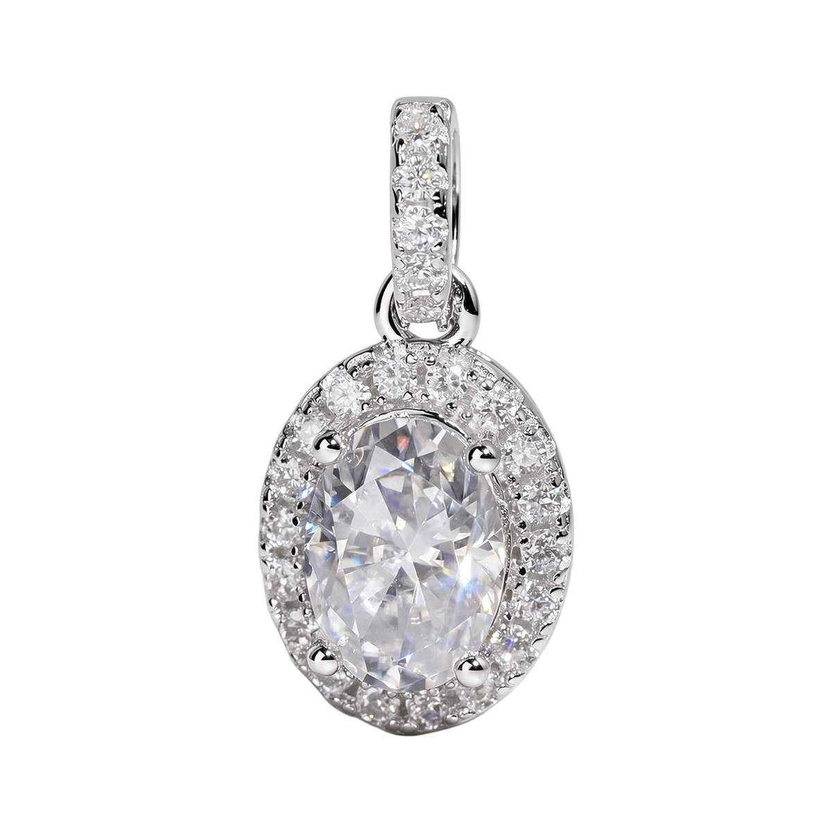 Moissanite Oval Halo Pendant - 925 Silver