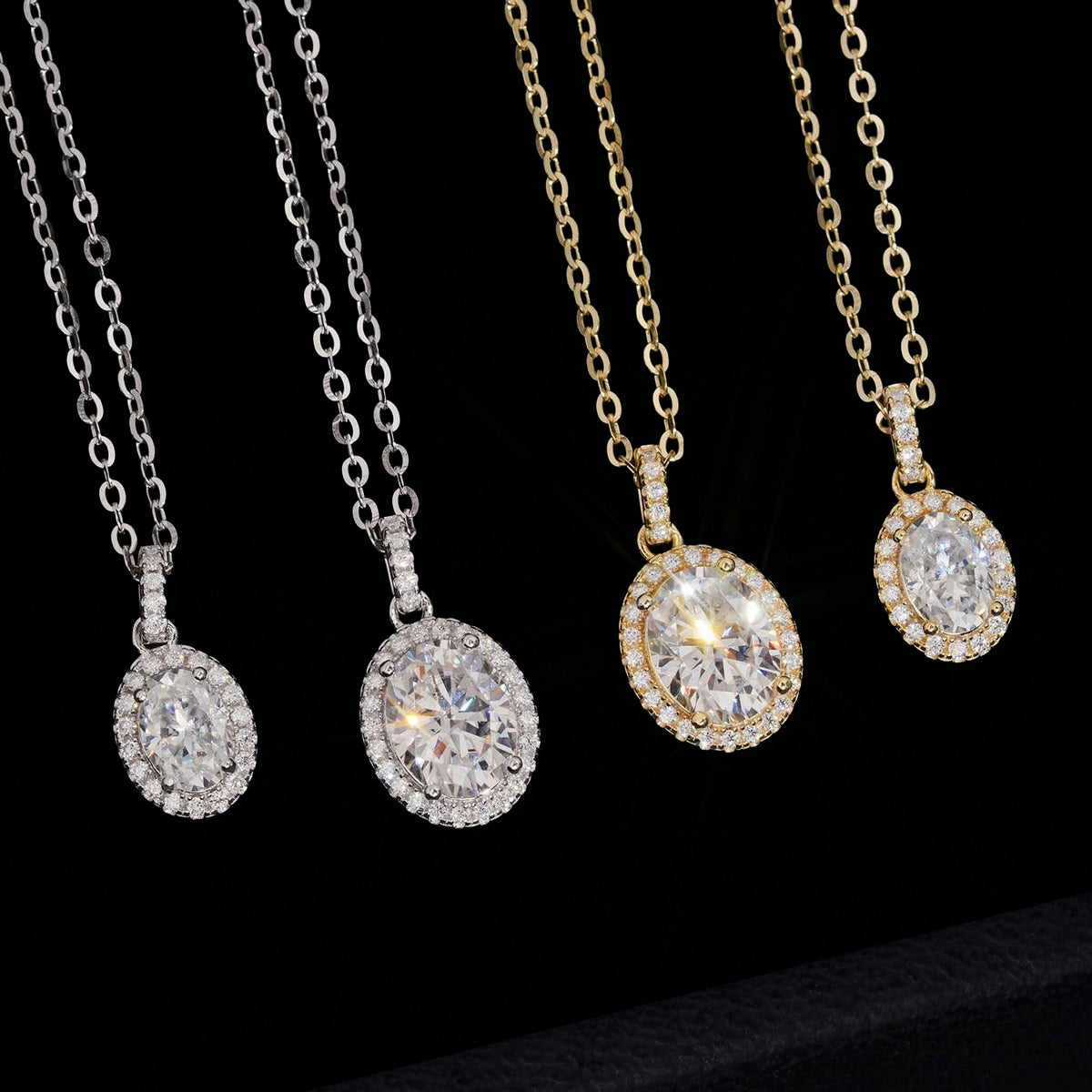 Moissanite Oval Halo Pendant - 925 Silver