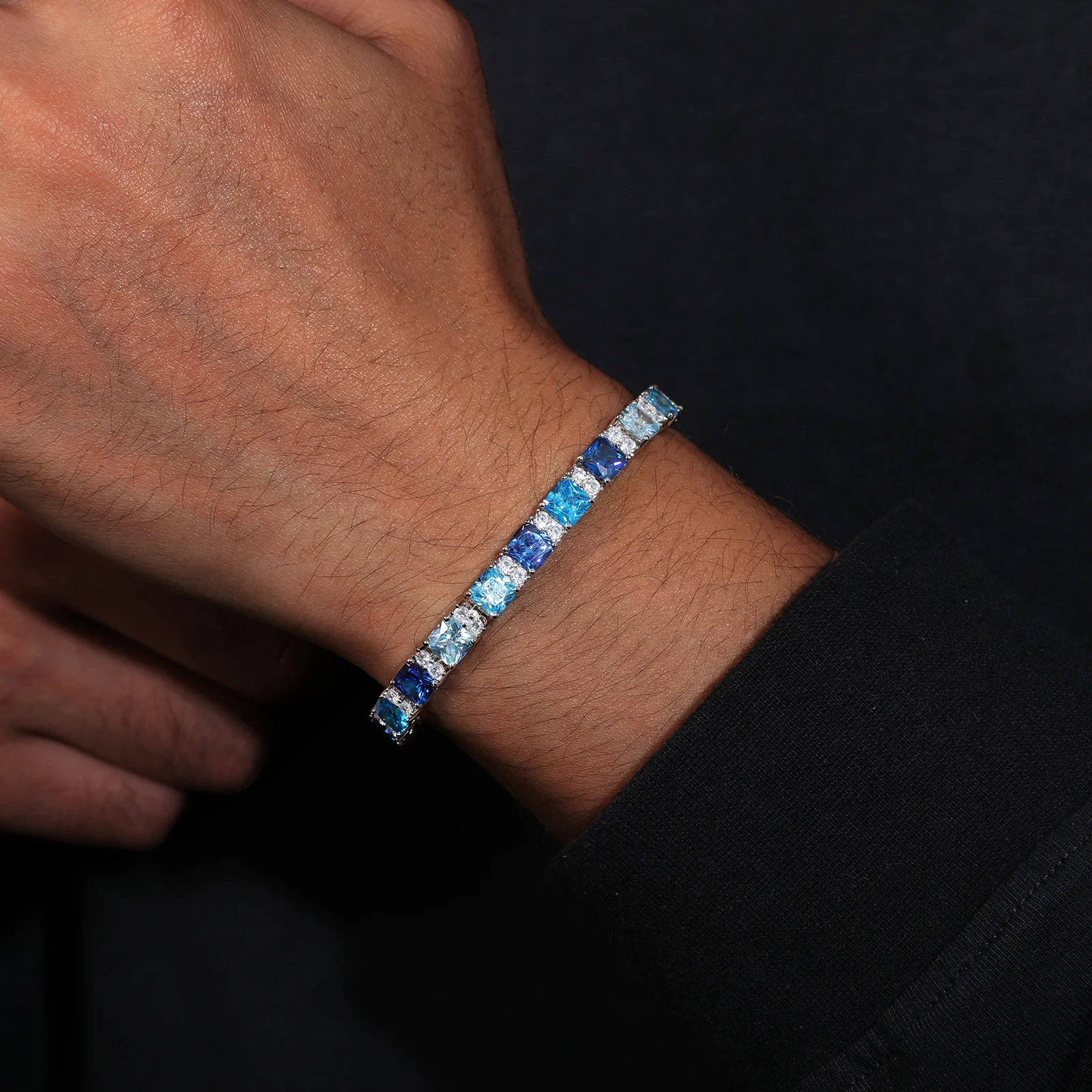 Moissanite Ocean Blue Tennis Bracelet in 925 Silver