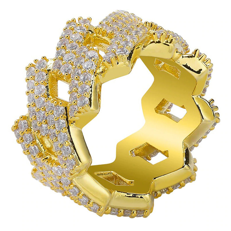 Iced Prong Cuban Ring - Gold Vermeil