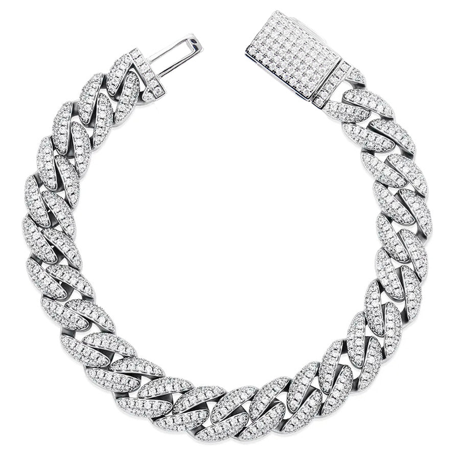 10mm Iced Cuban Link Bracelet in White Gold