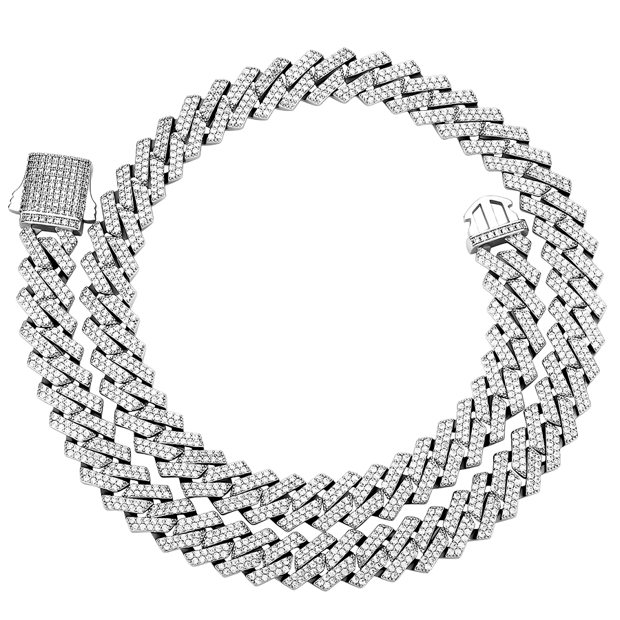 14mm Iced Prong Cuban Chain in White Gold
