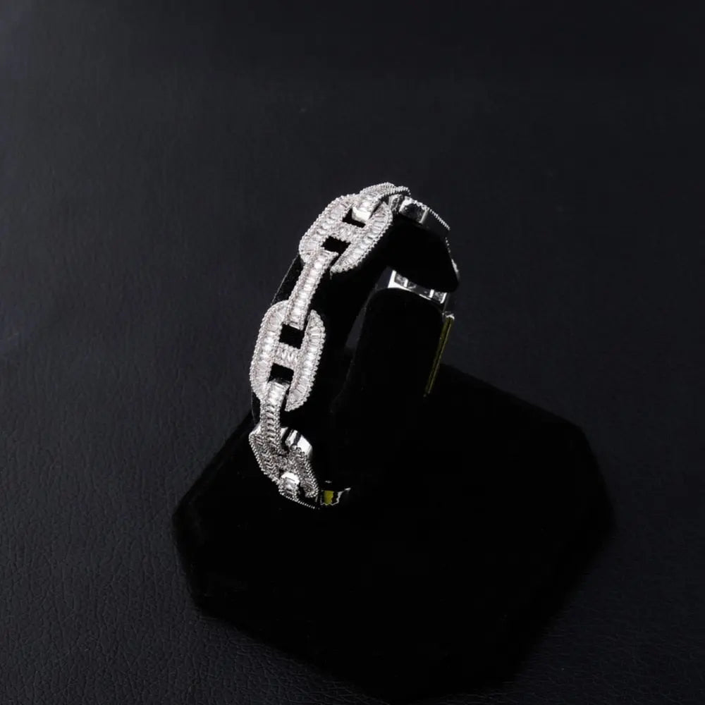 14mm Baguette Mariner Bracelet in White Gold | - The Icetruck
