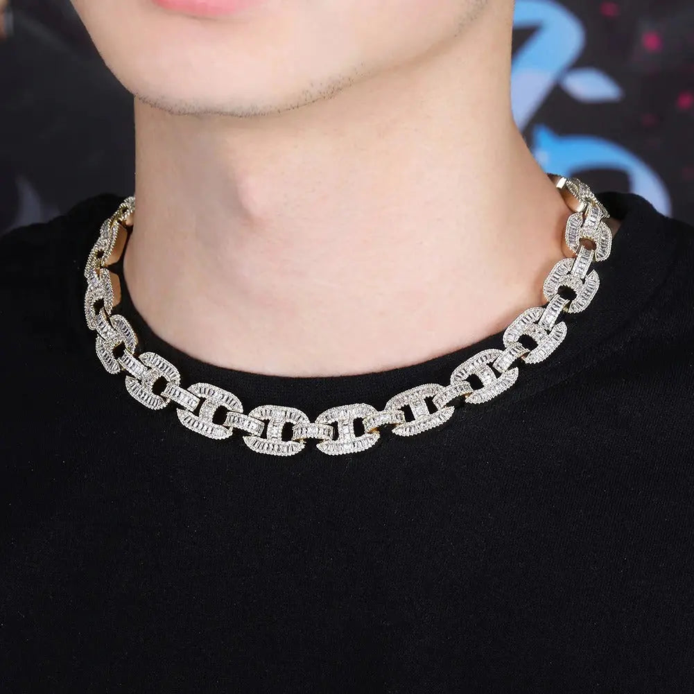 15mm Baguette Mariner Link Chain in Yellow Gold | - The Icetruck