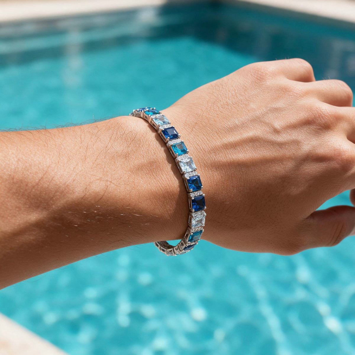 Moissanite Ocean Blue Tennis Bracelet - 925 Silver