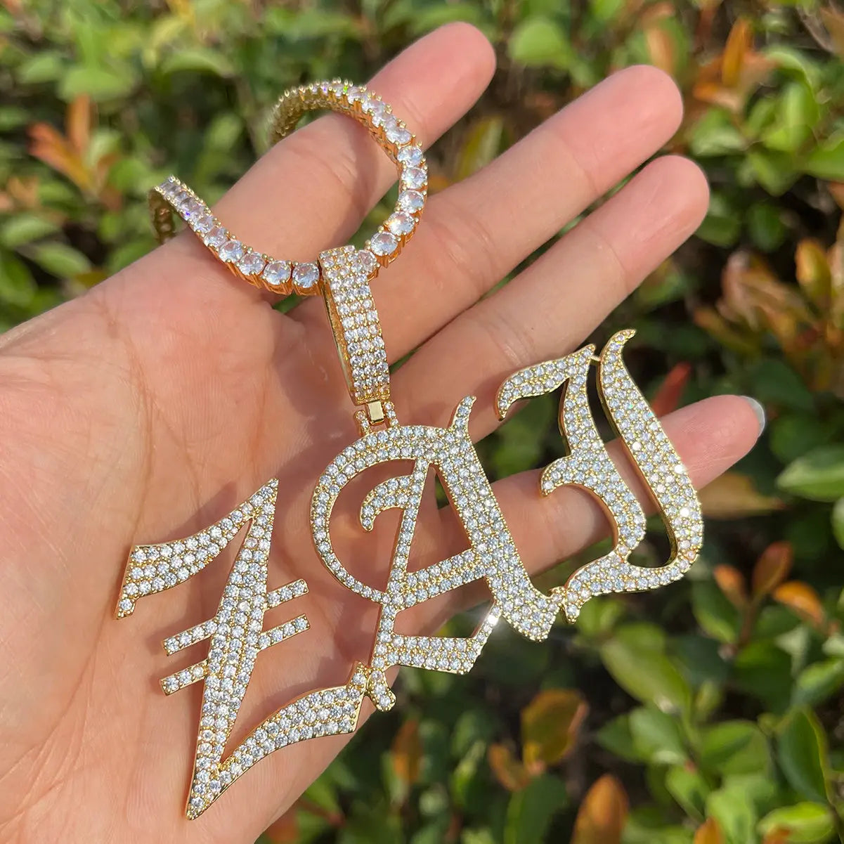 Custom Iced Old English Font Pendant   The Icetruck