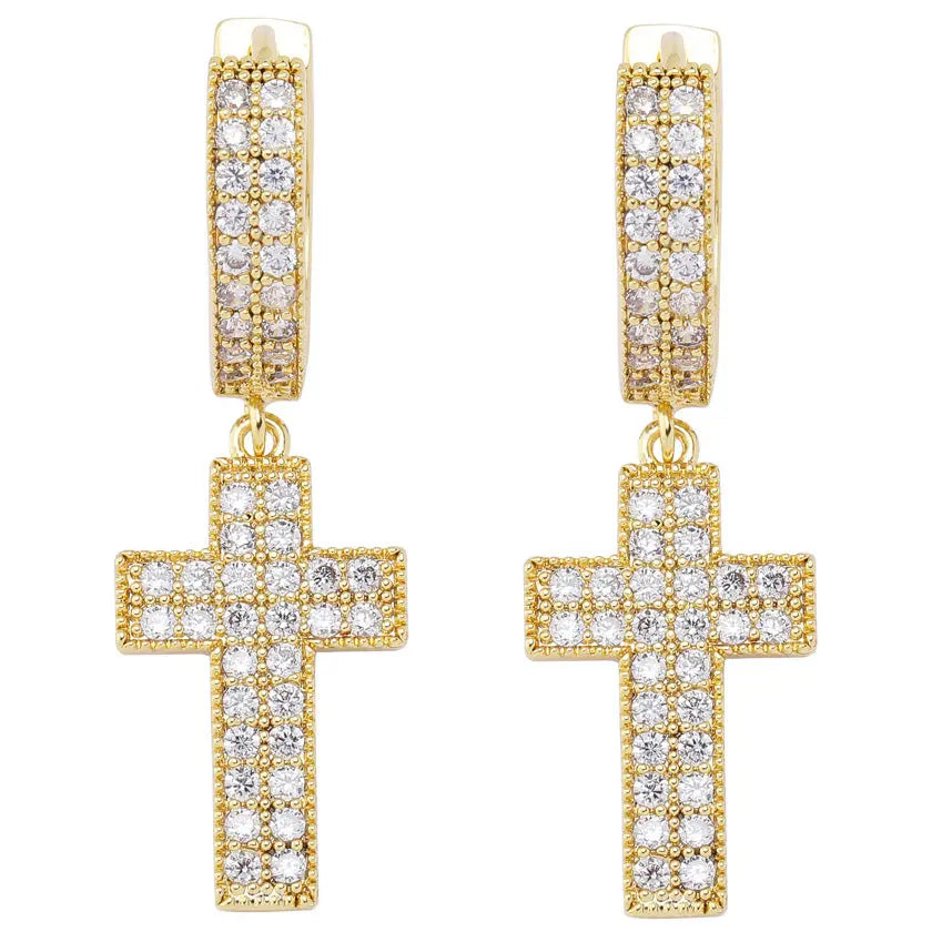 Diamond Cross Hoop Earrings in Yellow Gold   The Icetruck
