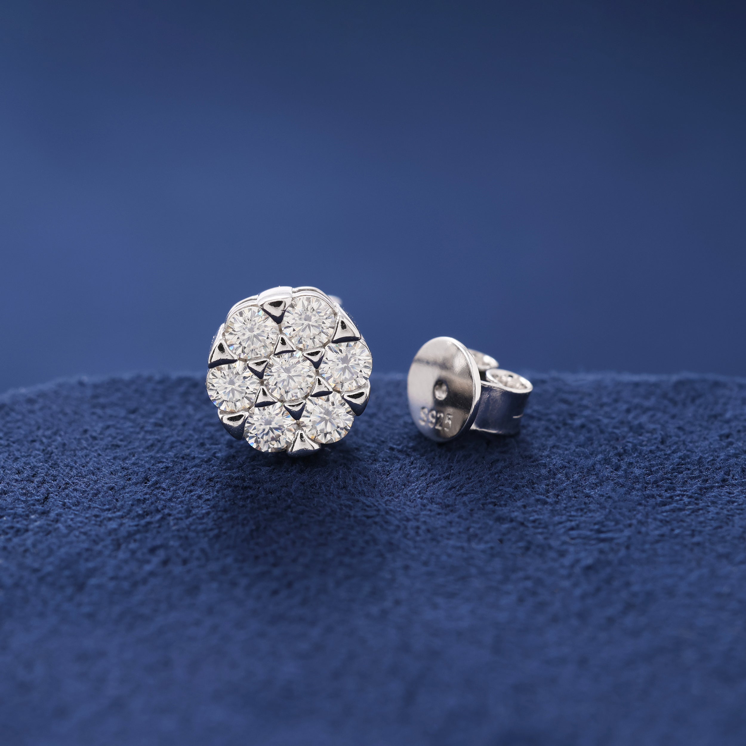 Moissanite Halo Cluster Stud Earrings in 925 Silver