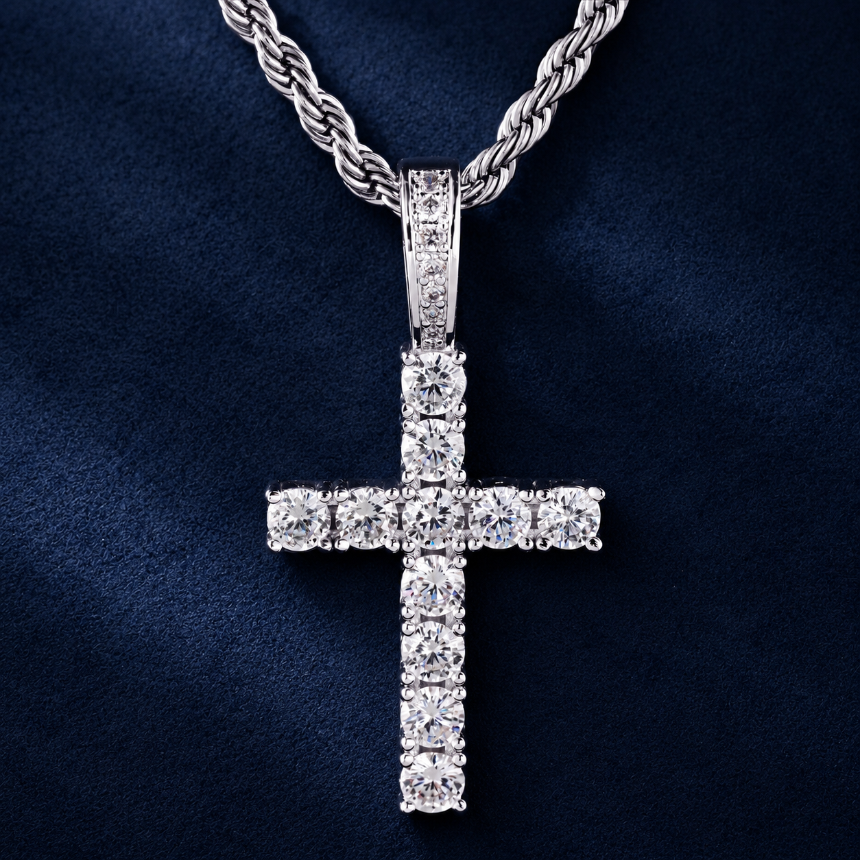 Iced Tennis Cross Pendant - 925 Silver