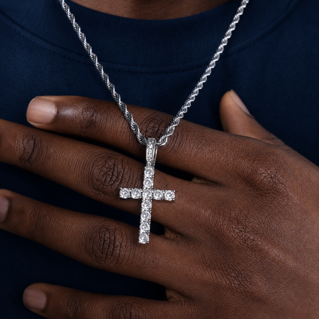 Iced Tennis Cross Pendant - 925 Silver