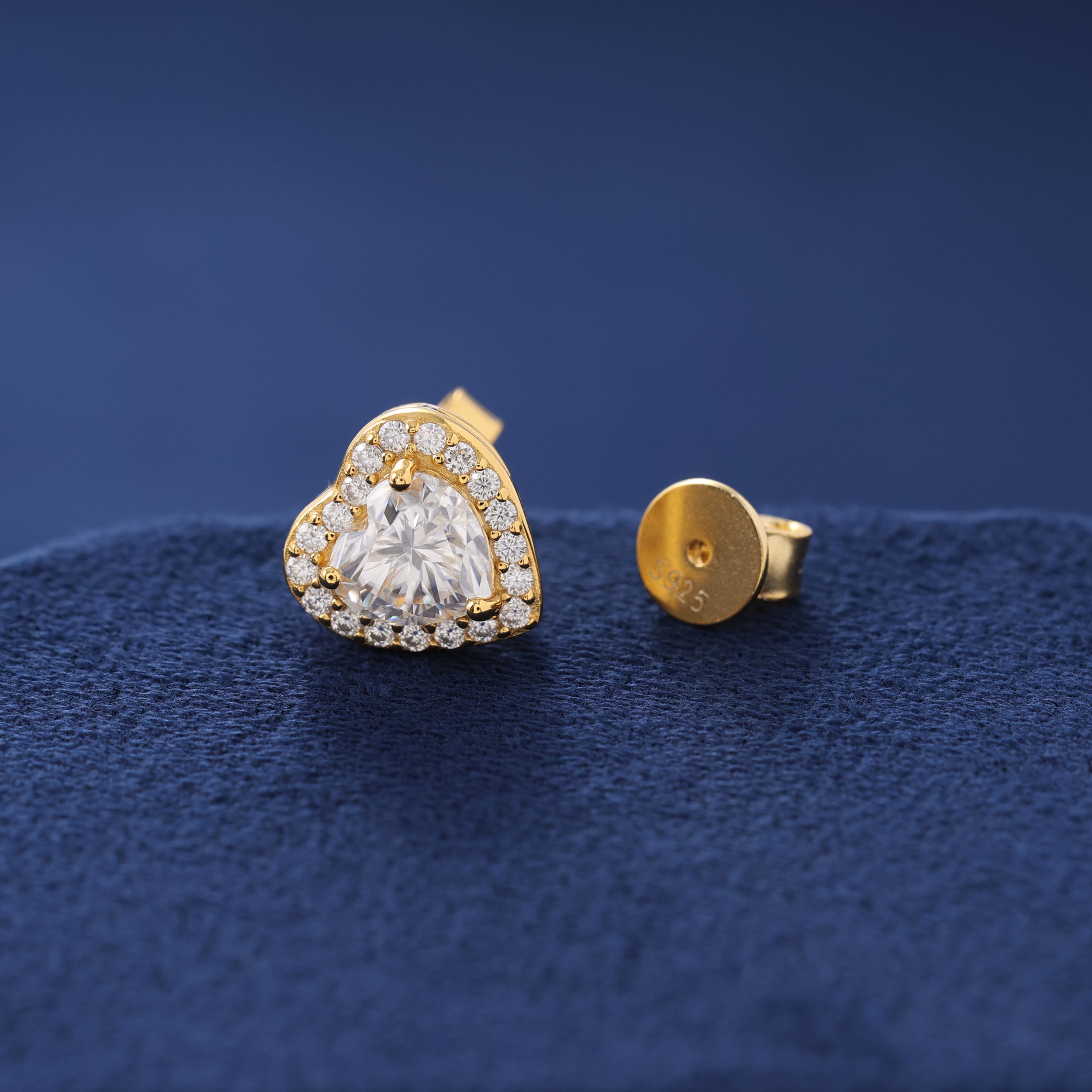 Moissanite Clustered Heart Earrings in Gold Vermeil