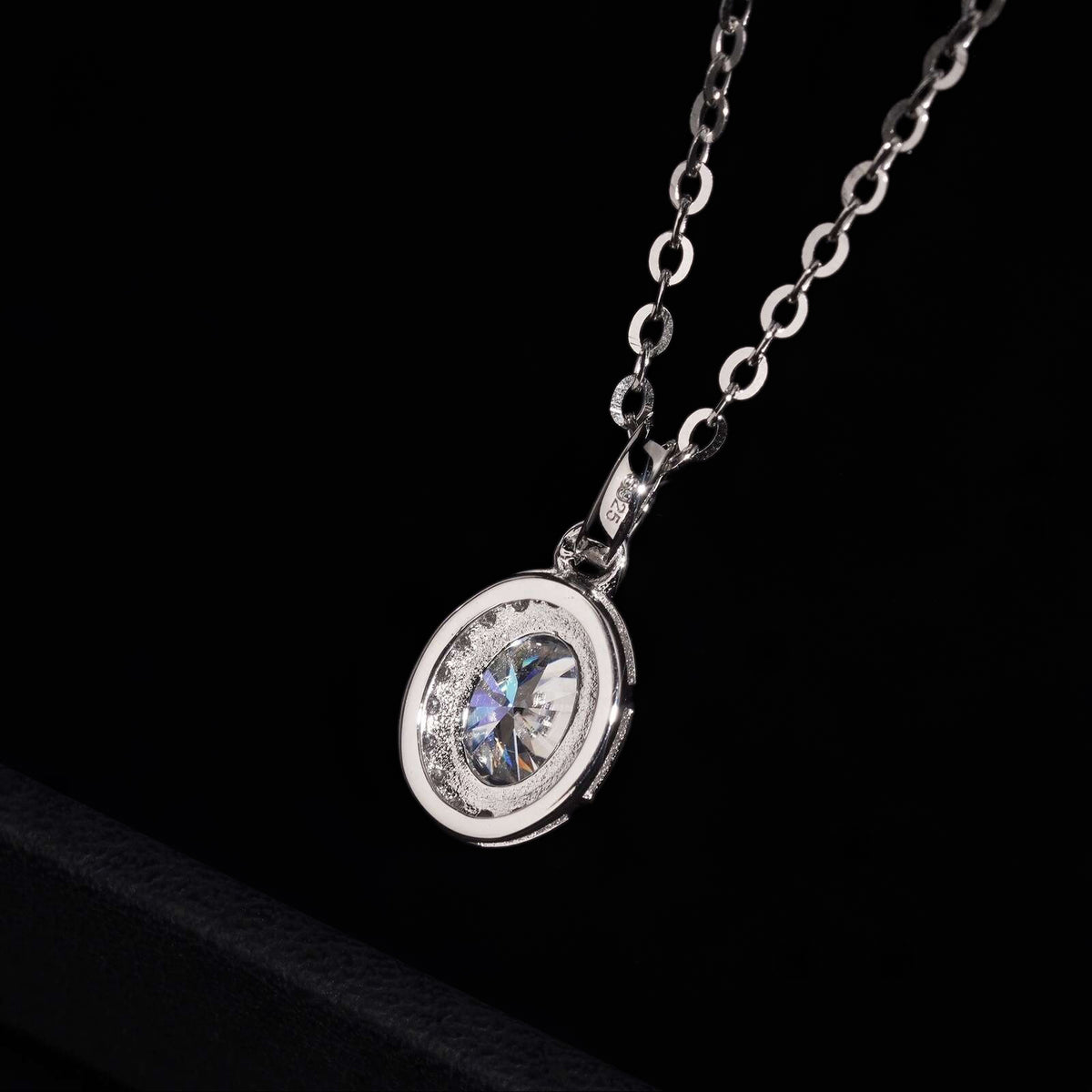 Moissanite Oval Halo Pendant - 925 Silver