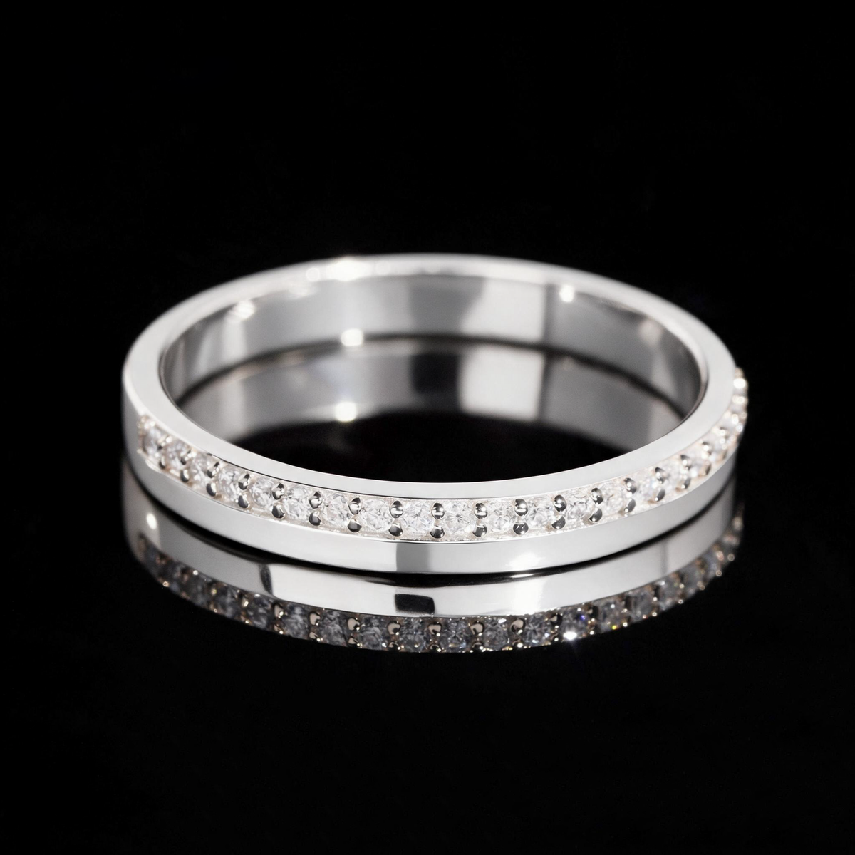 Moissanite Offset Pavé Ring - 925 Silver
