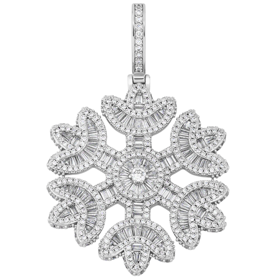 Baguette Diamond Snowflake Pendant - 925 Silver